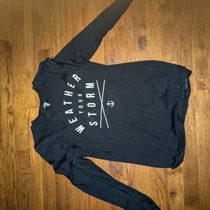 flag nor fail Black Long Sleeve Tee with White "Weather Your Storm" Print